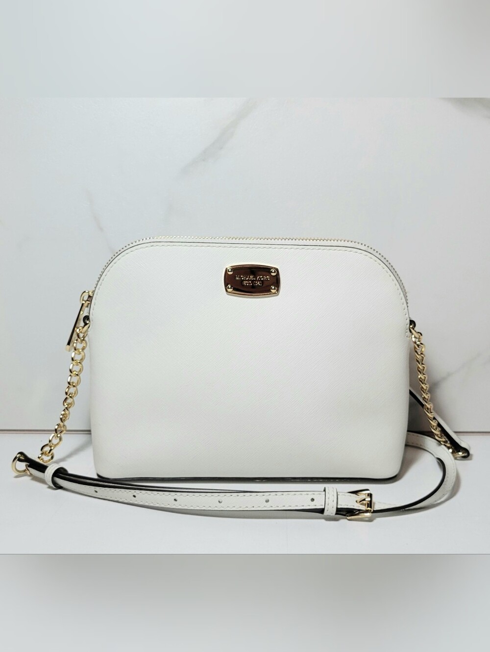 MICHAEL Michael Kors Cindy Dome Saffiano Leather Crossbody Bag White NWOT